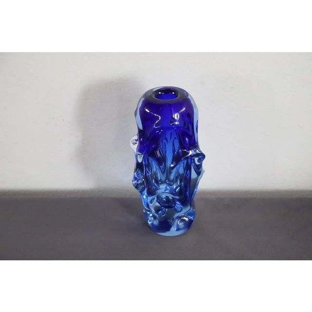 Blue Art Glass Blue Vase in Blown Glass attributed to Börne Augustsson, 1940s For Sale - Image 8 of 13