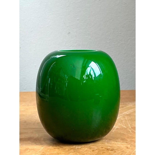 Vintage Signed Emerald Green Glass Vase For Sale - Image 10 of 15