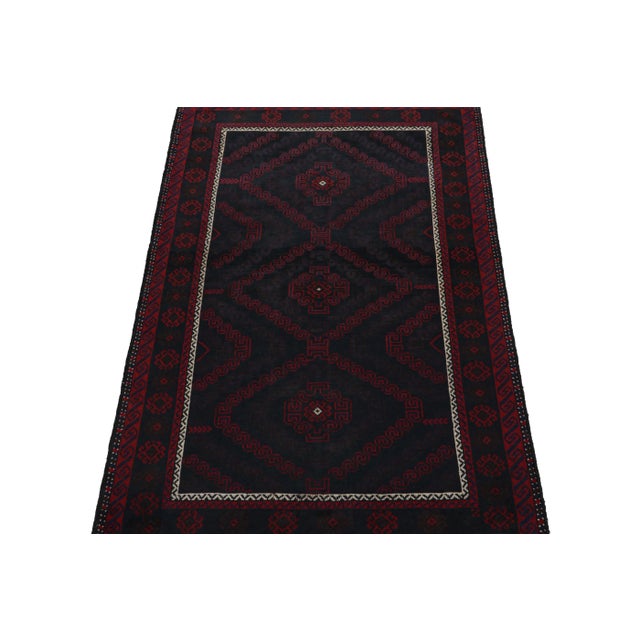 Tribal 1950s Vintage Baluch Afghan Rug in Red & Blue Tribal Patterns by Rug & Kilim For Sale - Image 3 of 8