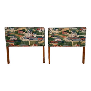 Upholstered Twin Headboards in Brunschwig Designer Fabric - a Pair For Sale