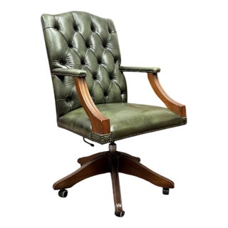 English Chesterfield Green Office Chair For Sale