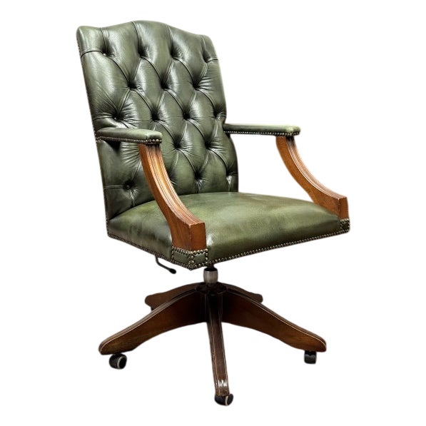 English Chesterfield Green Office Chair For Sale