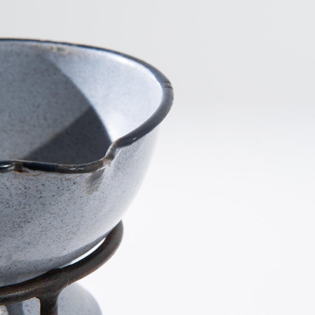 Gray Vintage Central European Enamelled Bowl on Stand For Sale - Image 8 of 9