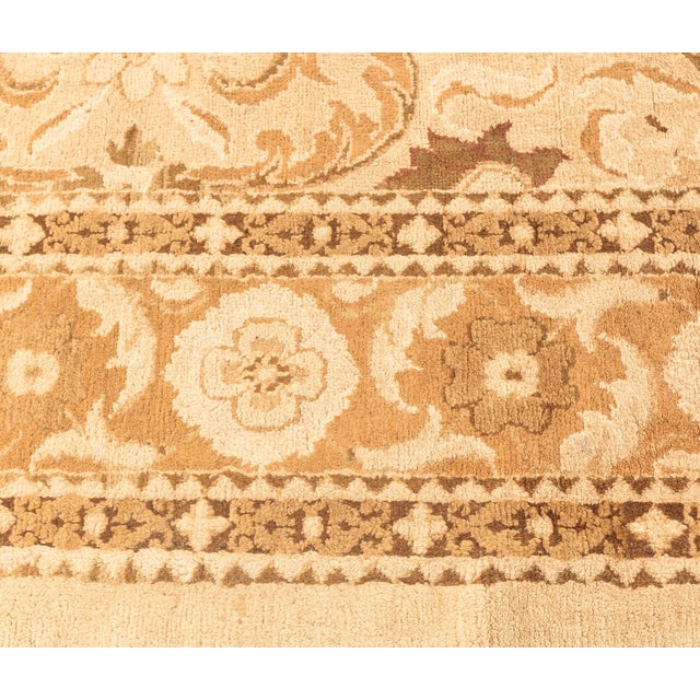 Antique Indian Amritsar Botanic Brown, Beige Handmade Wool Carpet For Sale In New York - Image 6 of 9