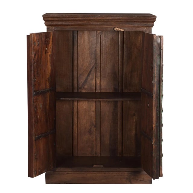 Far Pavilions 1960s Handcrafted Reclaimed Wood Storage Cabinet | Antique Indian Door Upcycled Entryway Credenza | Farmhouse Nightstand | Boho Bedroom Decor For Sale - Image 4 of 7