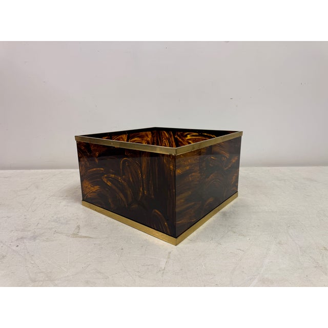 Metal Large Tortoiseshell Effect Acrylic Glass Planter, 1970s For Sale - Image 7 of 11