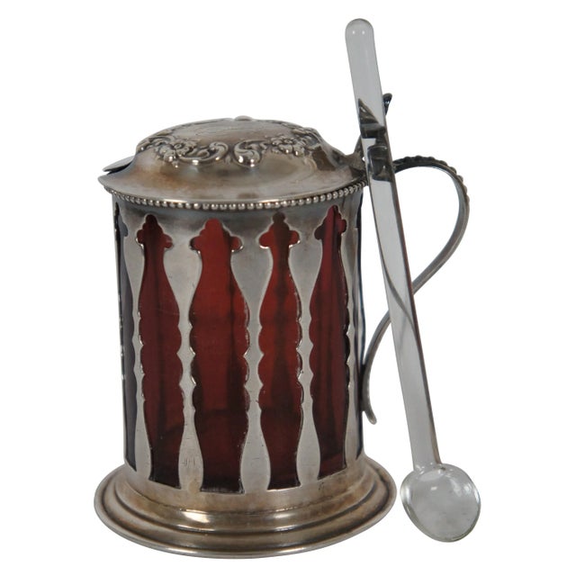 Antique American Sterling Silver & Ruby Glass 105 Condiment Pot & Spoon For Sale - Image 13 of 13