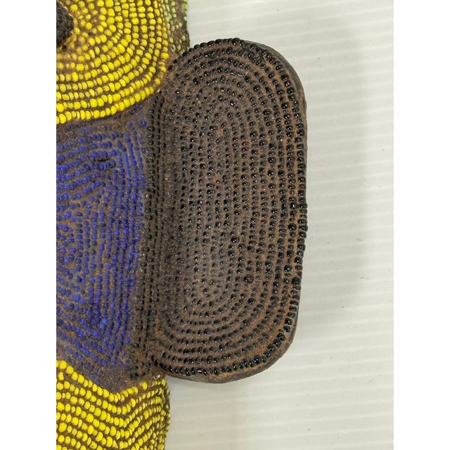 2010s Handcrafted African Glass Beaded Carved Wood Mask For Sale - Image 5 of 12