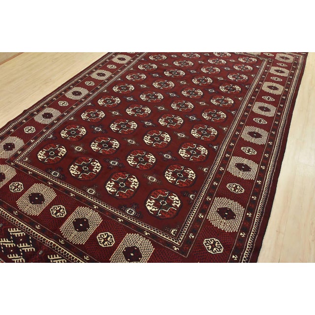 Farmhouse Turkmen Rug 7'7'' X 12'5'' Red Wool Vintage Hand-Knotted Oriental Carpet For Sale - Image 3 of 15