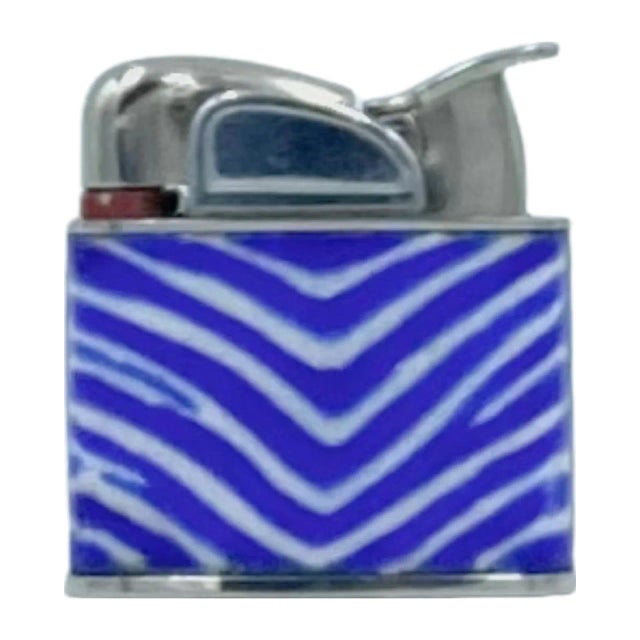 Vintage Mid 20th Century El Morocco Nightclub New York Nyc Blue Zebra Print Lighter For Sale - Image 9 of 13
