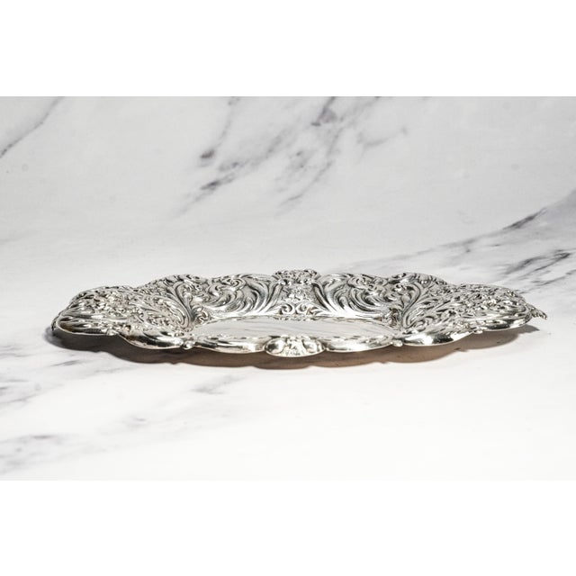 Stunning Ornate Floral Repoussé Antique Gorham Sterling Silver Jewelry Tray Vanity Catchall Luxury For Sale - Image 10 of 13