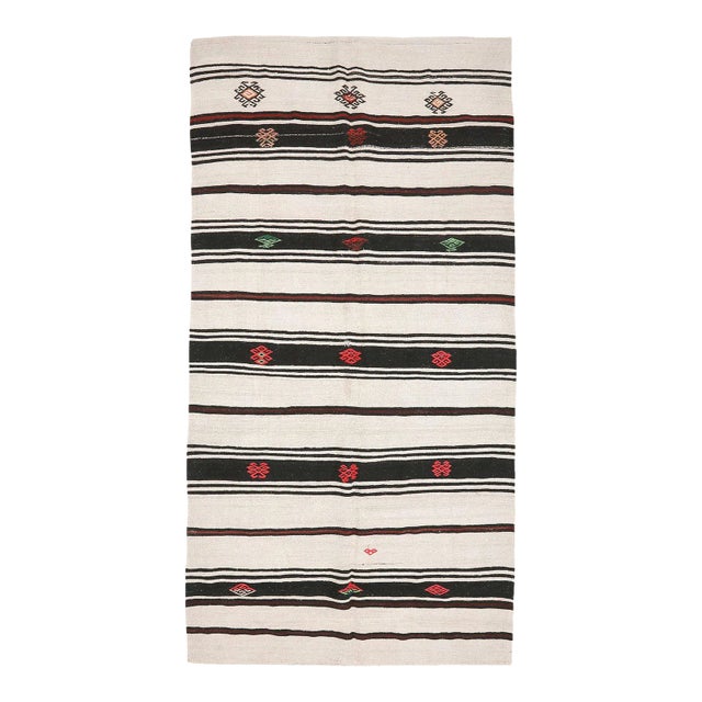 Mid 20th Century Vintage Embroidered Hemp Kilim Rug For Sale