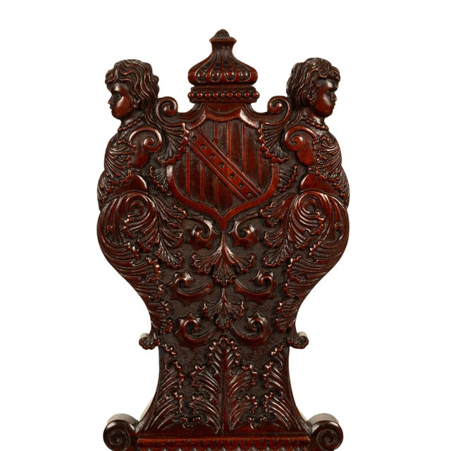 Antique Carved Italian Renaissance Revival Sgabello Chair Coat of Arms & Cherubs, 1870 For Sale - Image 12 of 15