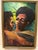 A captivating vintage painting depicting an intimate, close-up moment between two figures, rendered with bold, expressive...