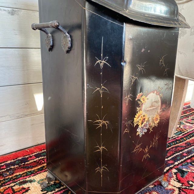 Antique Floral Hand Painted Coal Scuttle Victorian Fireplace Bin