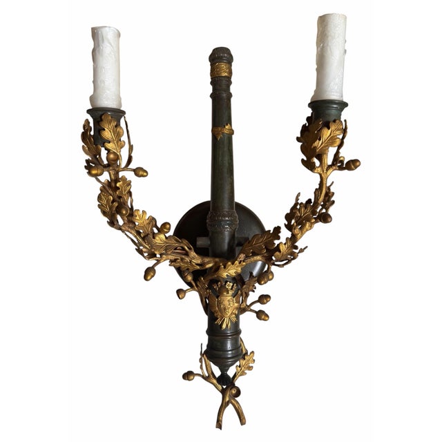 1990s Pair of Louis XVI Style Gilt Bronze Two Light Wall Sconces For Sale - Image 5 of 6