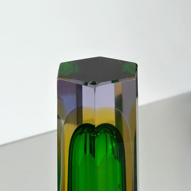 Murano Glass Sommerso Hexagonal Vase in Green, Yellow and Lilac, 1960s For Sale - Image 9 of 10