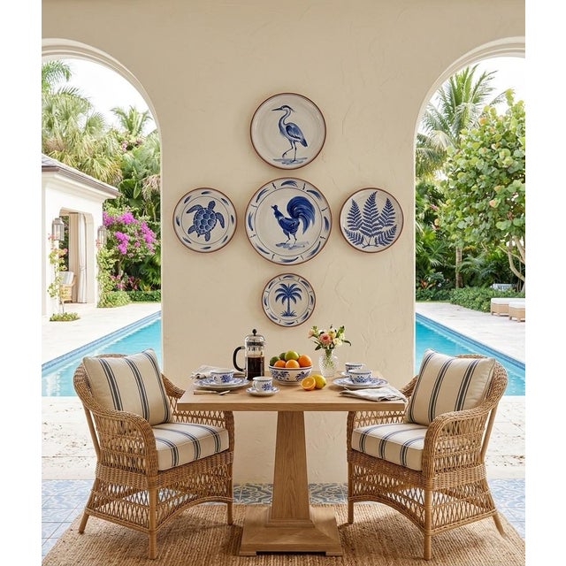 Italian Hand-Painted Blue Rooster Ceramic Serving Bowl For Sale - Image 10 of 12