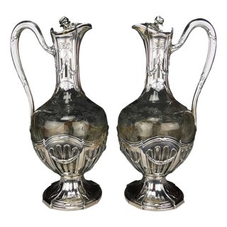 Crystal Ewers in Silver, 1890s, Set of 2 For Sale
