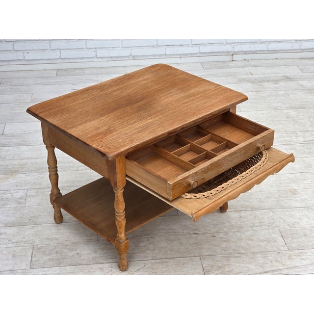Scandinavian Side Table with Drawers in Oak Wood and Rattan, 1970s For Sale - Image 13 of 18