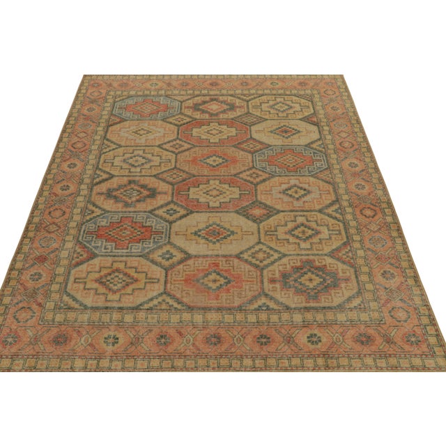 Tribal Rug & Kilim’s Distressed Persian Style Rug in Orange, Beige and Blue Medallions For Sale - Image 3 of 7