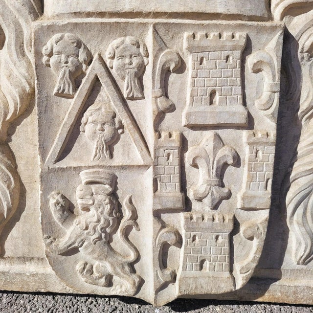 17th Century Carved Marble Coat of Arms with Various Heraldic Symbols For Sale - Image 12 of 16