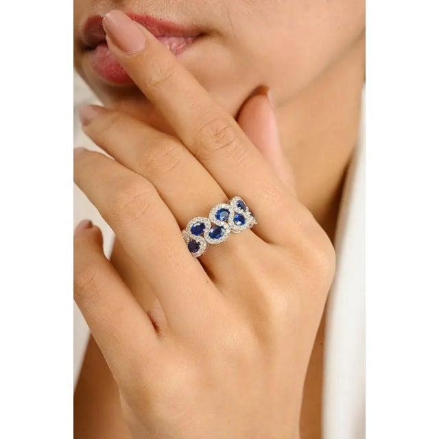 Gorgeous 1.59 Carats Blue Sapphire and Diamond 14k White Gold Engagement Ring featuring natural sapphire of 1.59 carats...