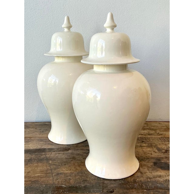 Vintage Glazed Ceramic Lidded Urns - A Pair For Sale - Image 9 of 12