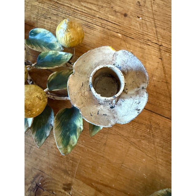 Vintage Tole Peinte Lemon Branch Candle Holders- Set of 3 For Sale - Image 14 of 16