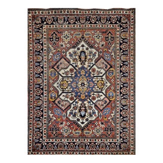 Vintage Persian Tabriz Area Rug, Hand-Knotted Wool, Heriz Geometric Pattern, Ivory & Red, 5x6 For Sale