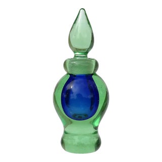 Vintage Seguso Murano Sommerso Blue Green Italian Art Glass Perfume Bottle With Original Label For Sale