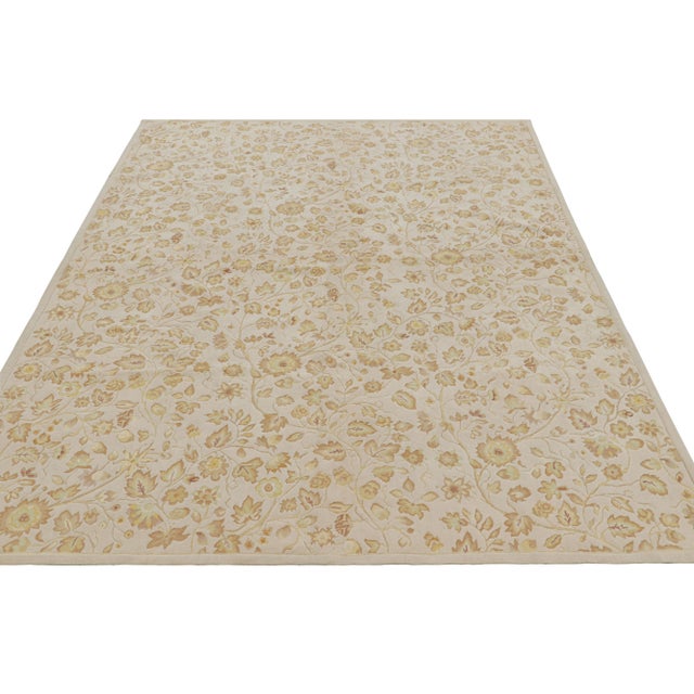 Rug & Kilim Rug & Kilim’s Tudor Style Rug in White With Beige-Brown Floral Patterns For Sale - Image 4 of 7