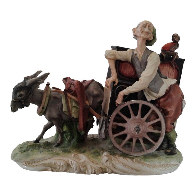 Vintage Capodimonte Porcelain Organ Grinder With Donkey and Monkey Figurine Group. For Sale