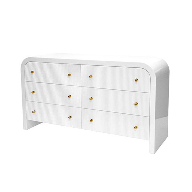 Contemporary Matthew Izzo Home Valentina Glossy White Lacquer Waterfall Edge Six Drawer Chest With Fluted Details For Sale - Image 3 of 7