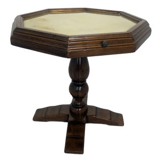 Vintage Octagonal Table with Drawers and Brass Top, 1920s For Sale