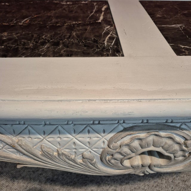 Antique White Late 20th Century Louis XV Style Painted Carved Wood Marble Inset Console Table For Sale - Image 8 of 10