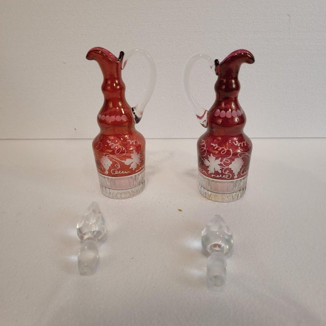 Glass Bohemian Oil, Vinegar, Salt, and Pepper Set in Crystal and Silver-Plated Metal from Convoy, Czech Republic, 1940s For Sale - Image 7 of 18