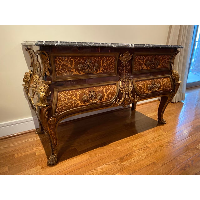 19th Century 19th Century Antique Louis XV Style Tortoiseshell Boulle Marquetry Commode Console With Marble Top For Sale - Image 5 of 11