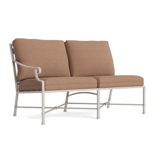 Brown Jordan Venetian Left Arm Loveseat, Dove frame with Fusion Clay fabric For Sale