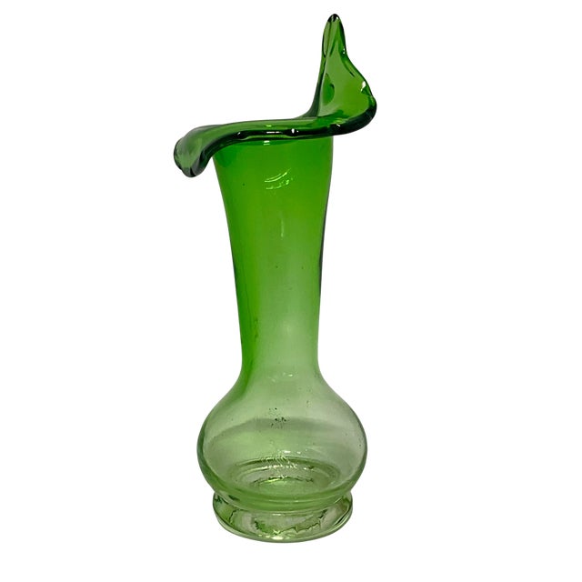 Mid-Century Modern Green Jack in the Pulpit Vase - 8" Hand Blown Glass For Sale - Image 3 of 9
