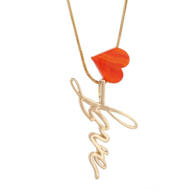 Orange Sunset Heart Love Letter Gold Chain Necklace For Sale - Image 8 of 11