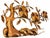 A wonderfully expressive vintage Brutalist mixed-metal wall sculpture depicting a family of four owls perched among...