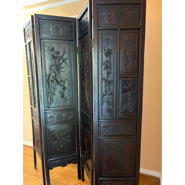 Wood Antique Rosewood Screen/Room Divider, Carved For Sale - Image 7 of 7