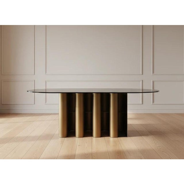 2020s Romeo Glass Top Sculptural Oval Dining Table Set with 6 Gray Velvet Chairs For Sale - Image 5 of 11