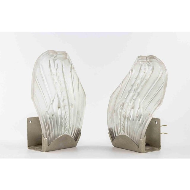 Art Deco French Sconces in Metal and Art Glass, 1940s, Set of 2 For Sale - Image 6 of 14