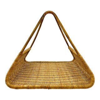 1960s Vintage Mid Century Rattan and Bamboo Basket For Sale