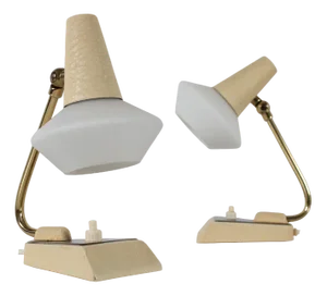 Vintage Bedside Table Lamps in Cream and White, 1950s, Set of 2