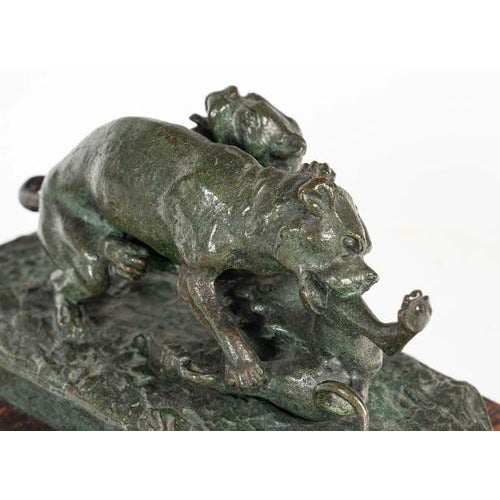 Napoleon II Bronze Sculpture of Two Dogs Playing on a Marble Base For Sale - Image 5 of 7
