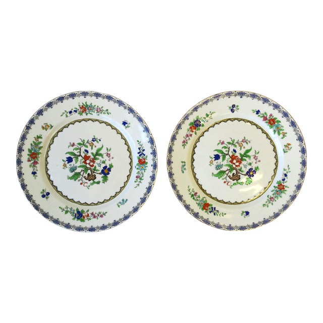 English Adderley Porcelain Plates With Floral Chintz Design - a Pair For Sale