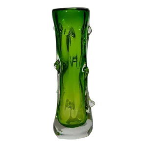 Vintage Green Czech Glass Vase, Beranek Attributed
